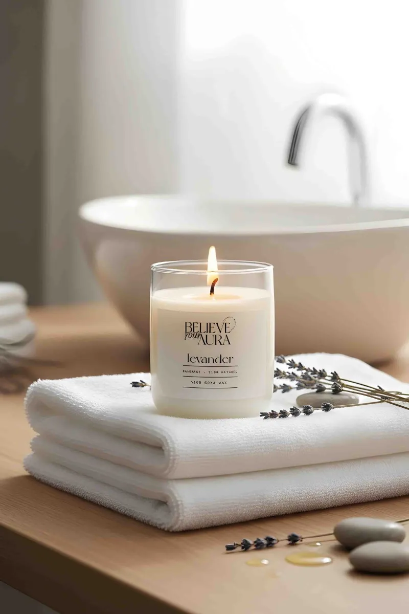 Believe Your Aura Lavanta Kokulu Bardak Mum - %100 Doğal Soya Mumu Aromaterapi Bardak Mum MBSBRD04510-LVN