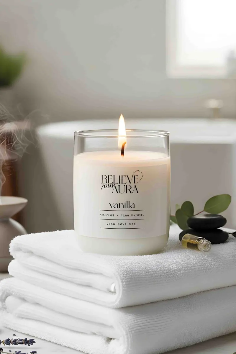 Believe Your Aura Vanilya Kokulu Bardak Mum - %100 Doğal Soya Mumu Aromaterapi Bardak Mum MBSBRD04510-VNL