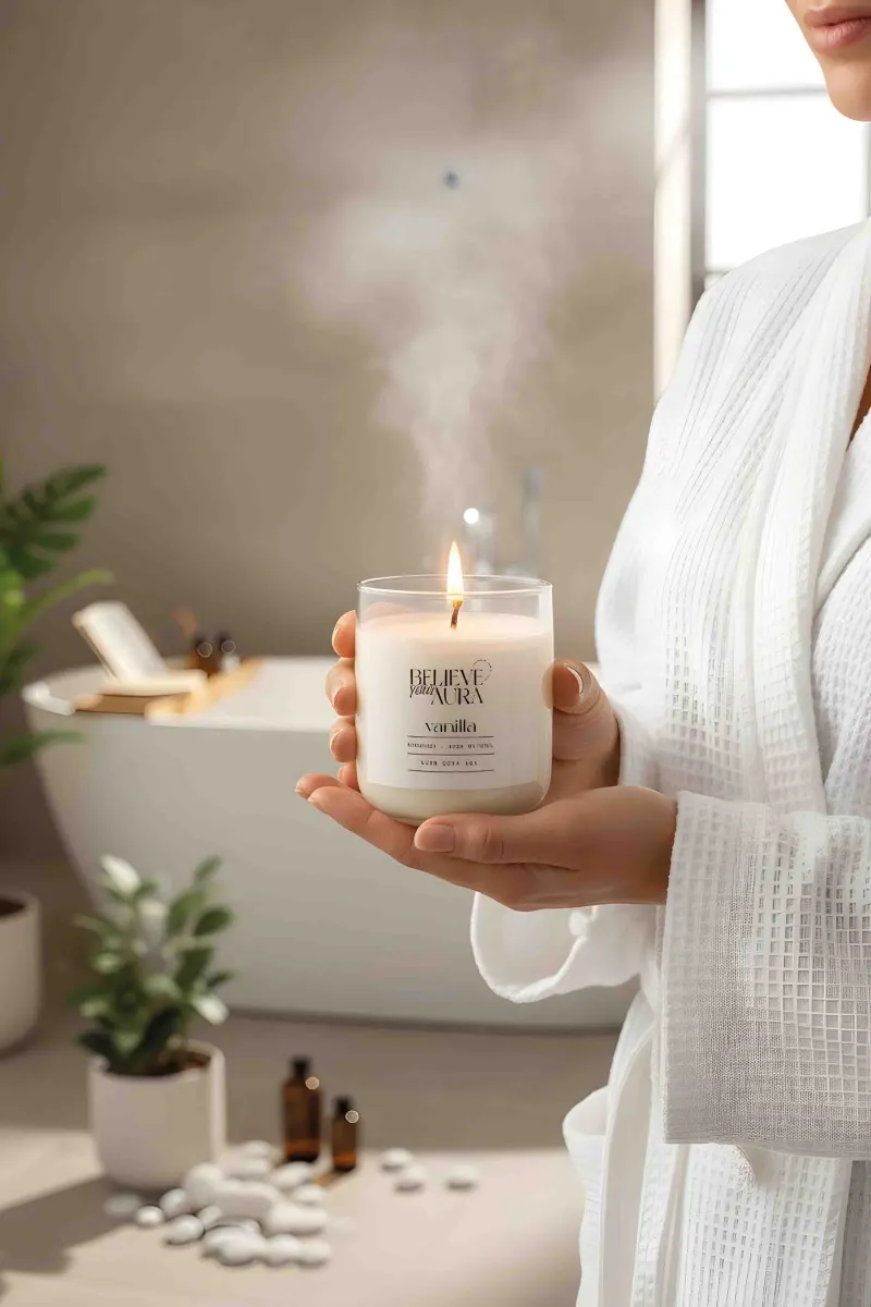 Believe Your Aura Vanilya Kokulu Bardak Mum - %100 Doğal Soya Mumu Aromaterapi Bardak Mum MBSBRD04510-VNL