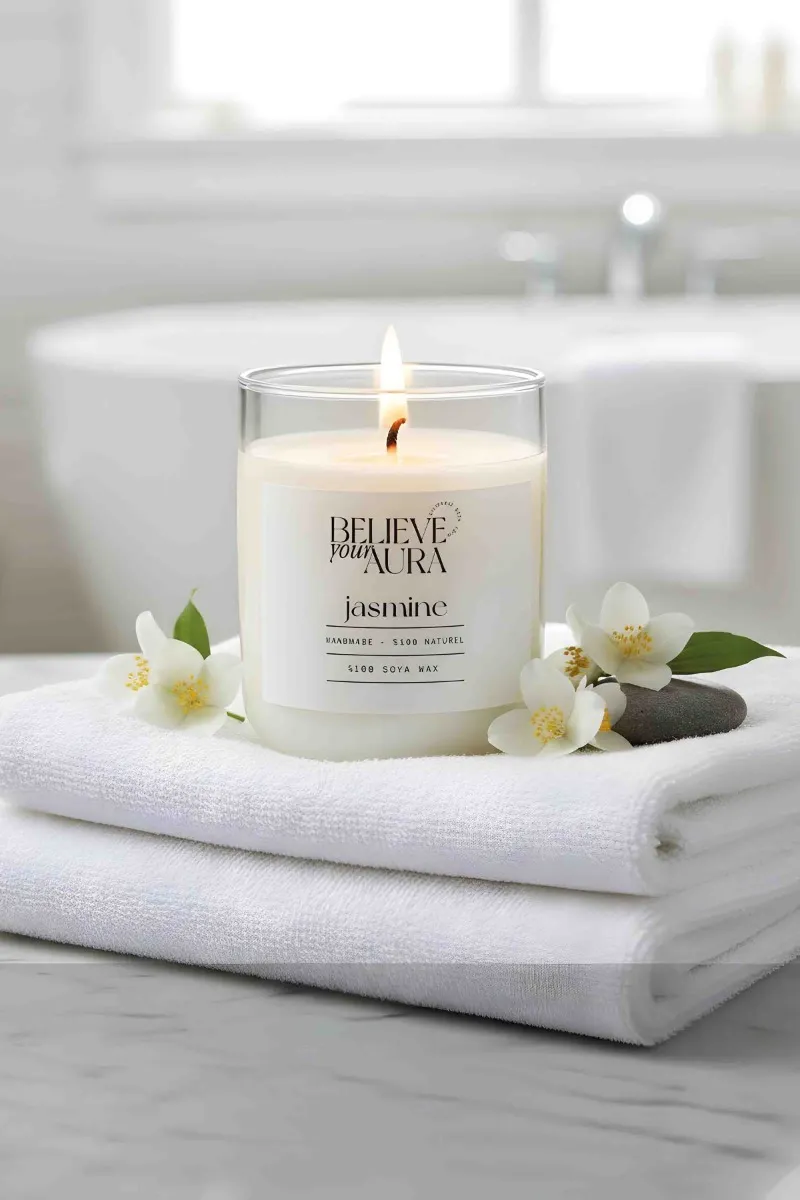 Believe Your Aura Yasemin Kokulu Bardak Mum - %100 Doğal Soya Mumu Aromaterapi Bardak Mum MBSBRD04510-YSM