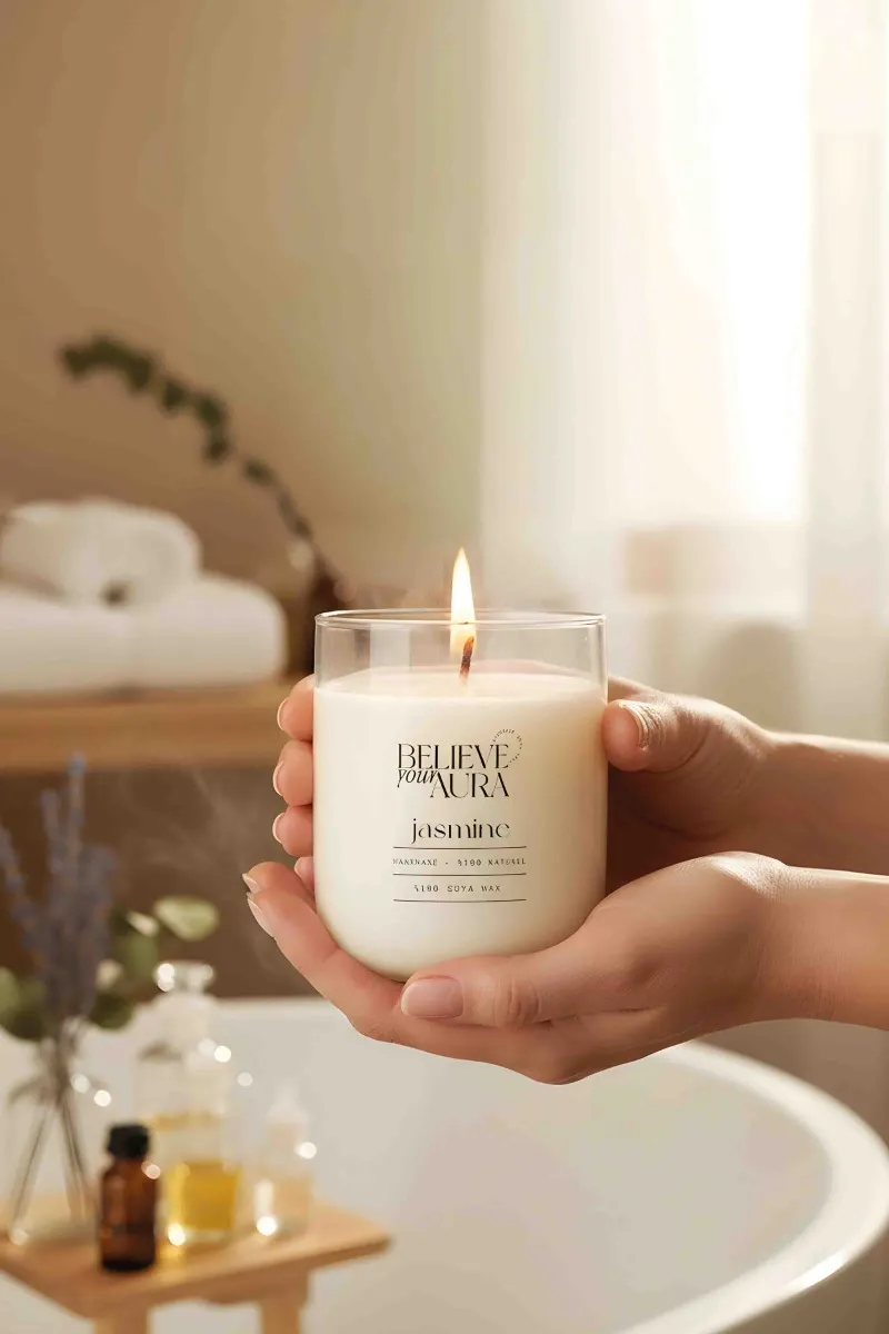 Believe Your Aura Yasemin Kokulu Bardak Mum - %100 Doğal Soya Mumu Aromaterapi Bardak Mum MBSBRD04510-YSM