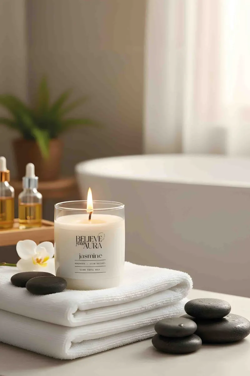 Believe Your Aura Yasemin Kokulu Bardak Mum - %100 Doğal Soya Mumu Aromaterapi Bardak Mum MBSBRD04510-YSM