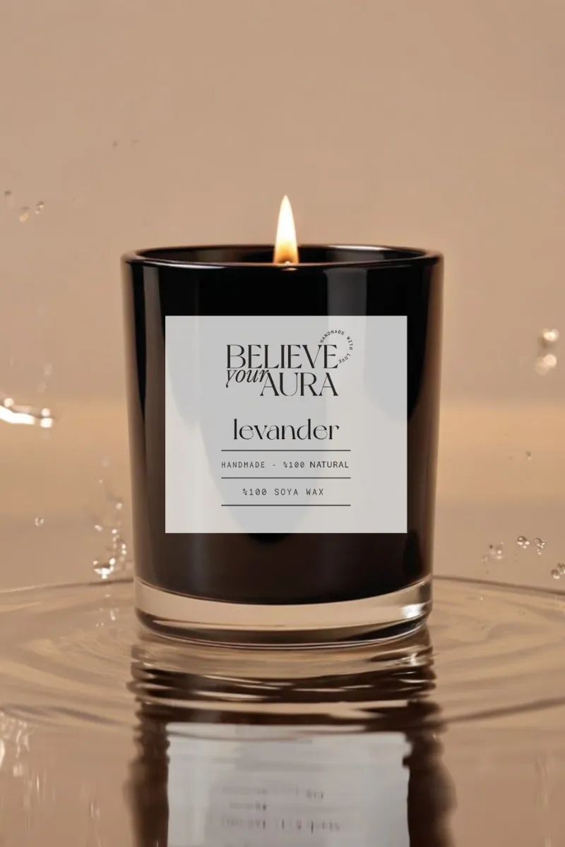 Believe Your Aura Lavanta Kokulu %100 Doğal Soya Mumu Aromaterapi ve Dekoratif Siyah Bardak Mum -MBSBRD05010-LVN