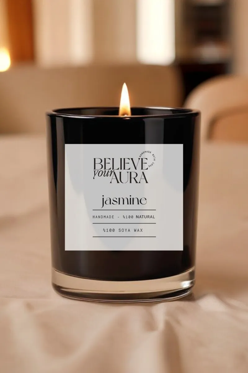 Believe Your Aura Yasemin Kokulu % 100 Doğal Soya Mumu Aromaterapi ve Dekoratif Bardak Mum - MBSBRD05010-YSM