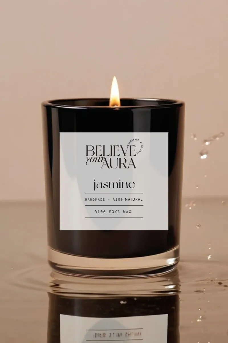 Believe Your Aura Yasemin Kokulu % 100 Doğal Soya Mumu Aromaterapi ve Dekoratif Bardak Mum - MBSBRD05010-YSM