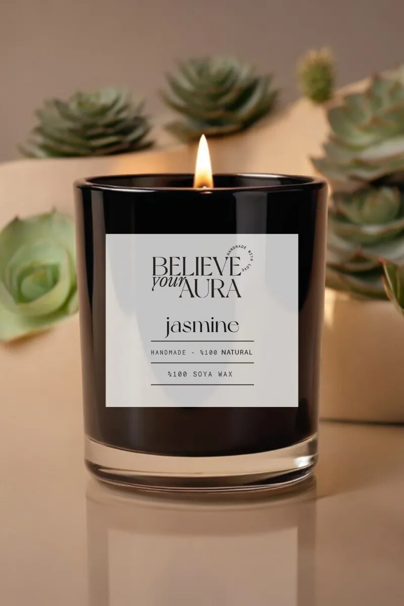 Believe Your Aura Yasemin Kokulu % 100 Doğal Soya Mumu Aromaterapi ve Dekoratif Bardak Mum - MBSBRD05010-YSM
