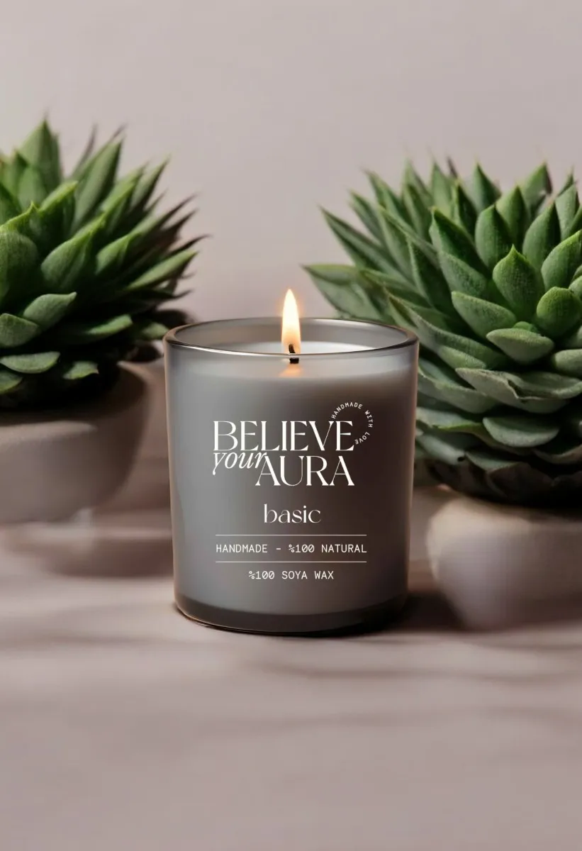 Believe Your Aura Kokusuz %100 Doğal Soya Mumu Aromaterapi ve Dekoratif Gri Bardak Mum - MBSBRD06910-SAF