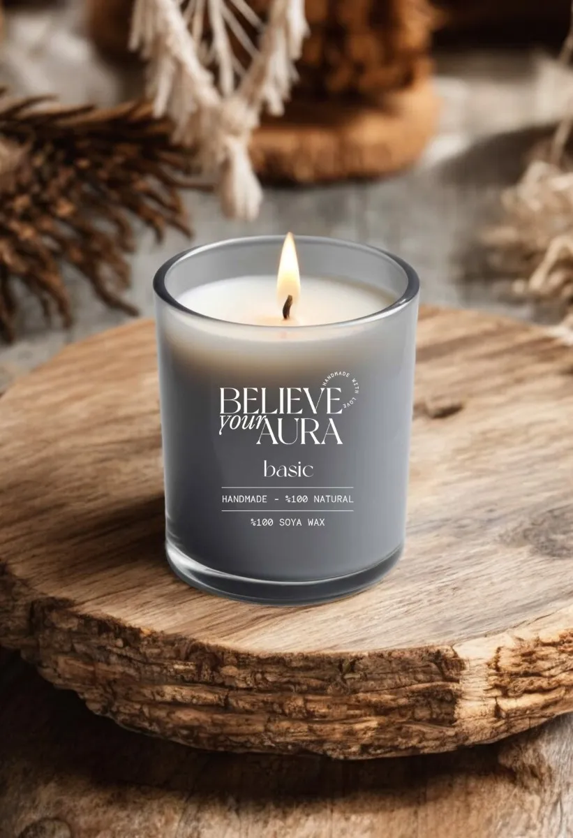 Believe Your Aura Kokusuz %100 Doğal Soya Mumu Aromaterapi ve Dekoratif Gri Bardak Mum - MBSBRD06910-SAF