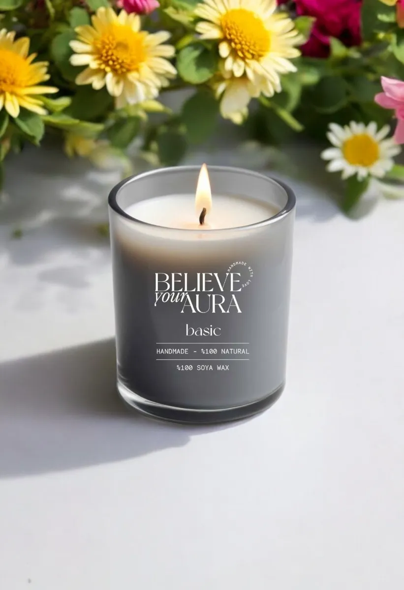 Believe Your Aura Kokusuz %100 Doğal Soya Mumu Aromaterapi ve Dekoratif Gri Bardak Mum - MBSBRD06910-SAF