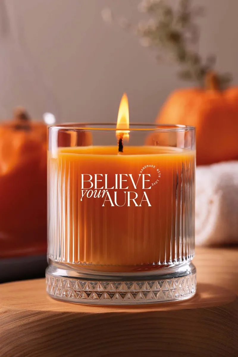 Believe Your Aura Sandal Ağacı Kokulu %100 Doğal Soya Mumu Kristal Bardak Aromaterapi Turuncu Mum - MBSBRD069SND-16
