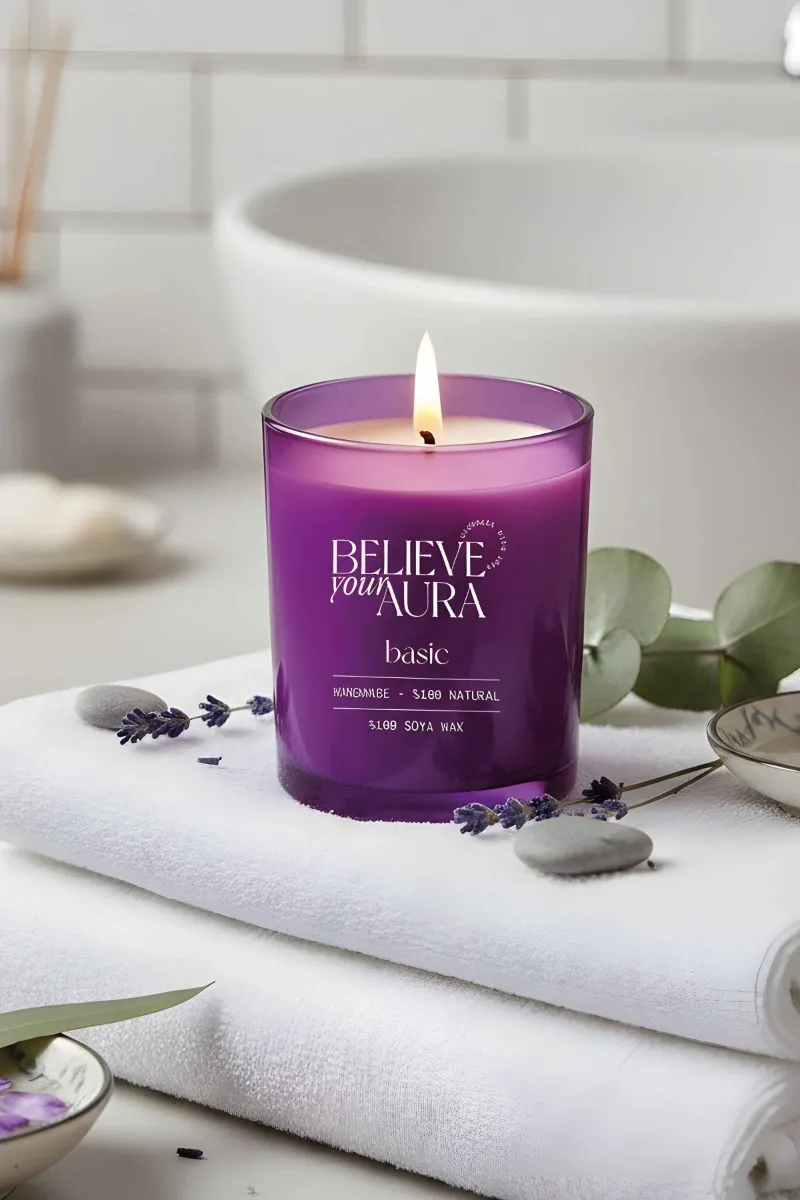 Believe Your Aura Kokusuz Bardak Mum - %100 Doğal Soya Mumu Aromaterapi Mor Bardak Mum MBSBRD07010-SAF