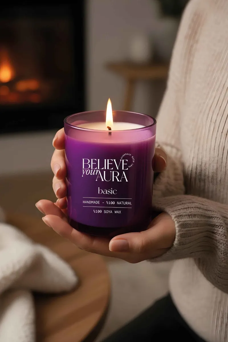 Believe Your Aura Kokusuz Bardak Mum - %100 Doğal Soya Mumu Aromaterapi Mor Bardak Mum MBSBRD07010-SAF