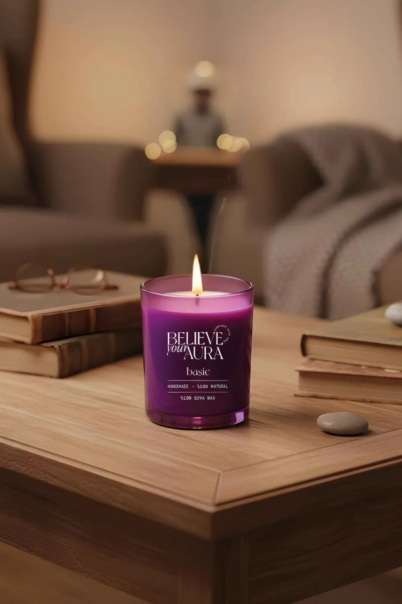 Believe Your Aura Kokusuz Bardak Mum - %100 Doğal Soya Mumu Aromaterapi Mor Bardak Mum MBSBRD07010-SAF