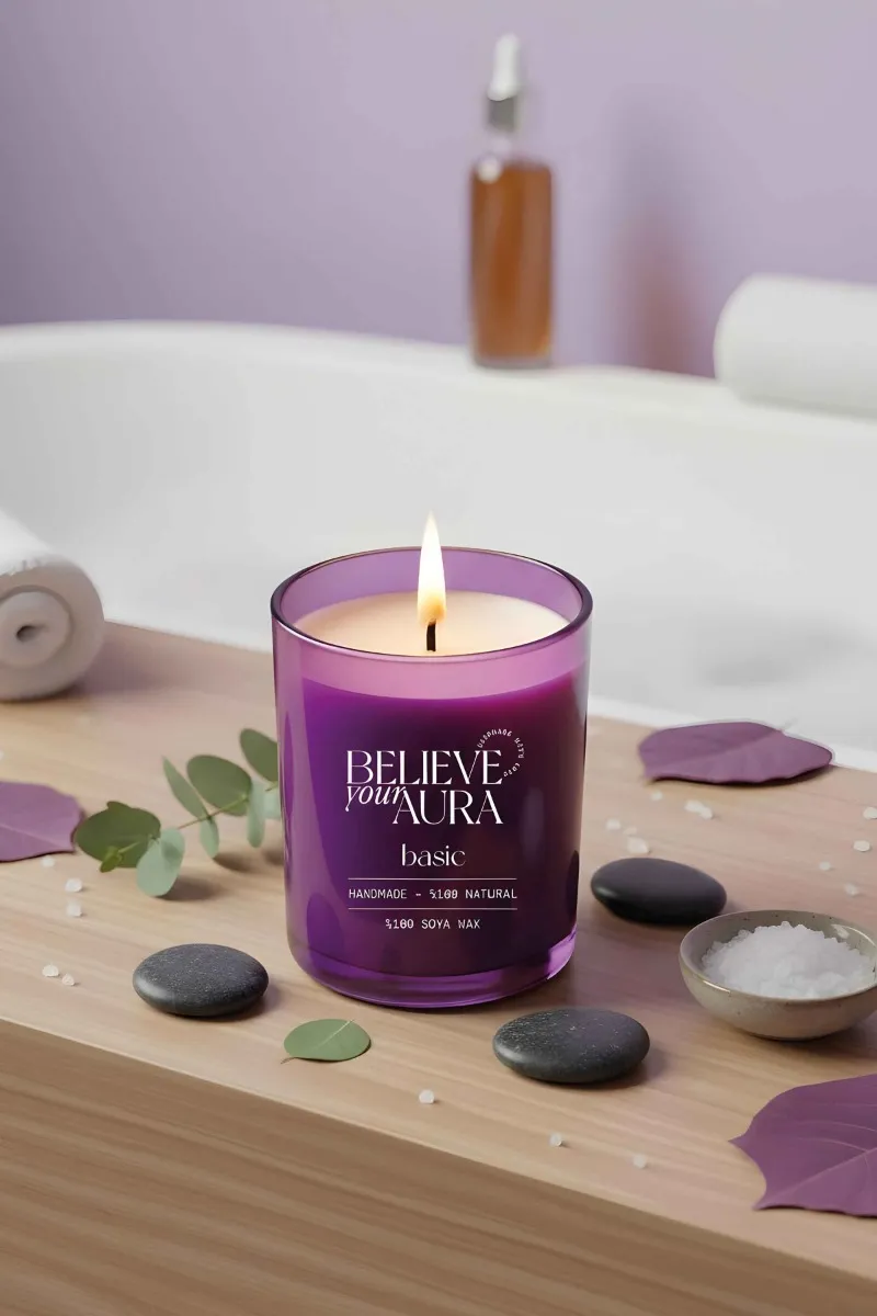 Believe Your Aura Kokusuz Bardak Mum - %100 Doğal Soya Mumu Aromaterapi Mor Bardak Mum MBSBRD07010-SAF