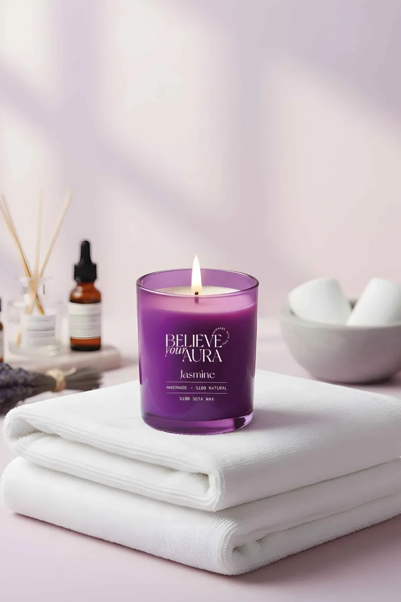 Believe Your Aura Yasemin Kokulu Bardak Mum - %100 Doğal Soya Mumu Mor Aromaterapi Bardak Mum MBSBRD07010-YSM