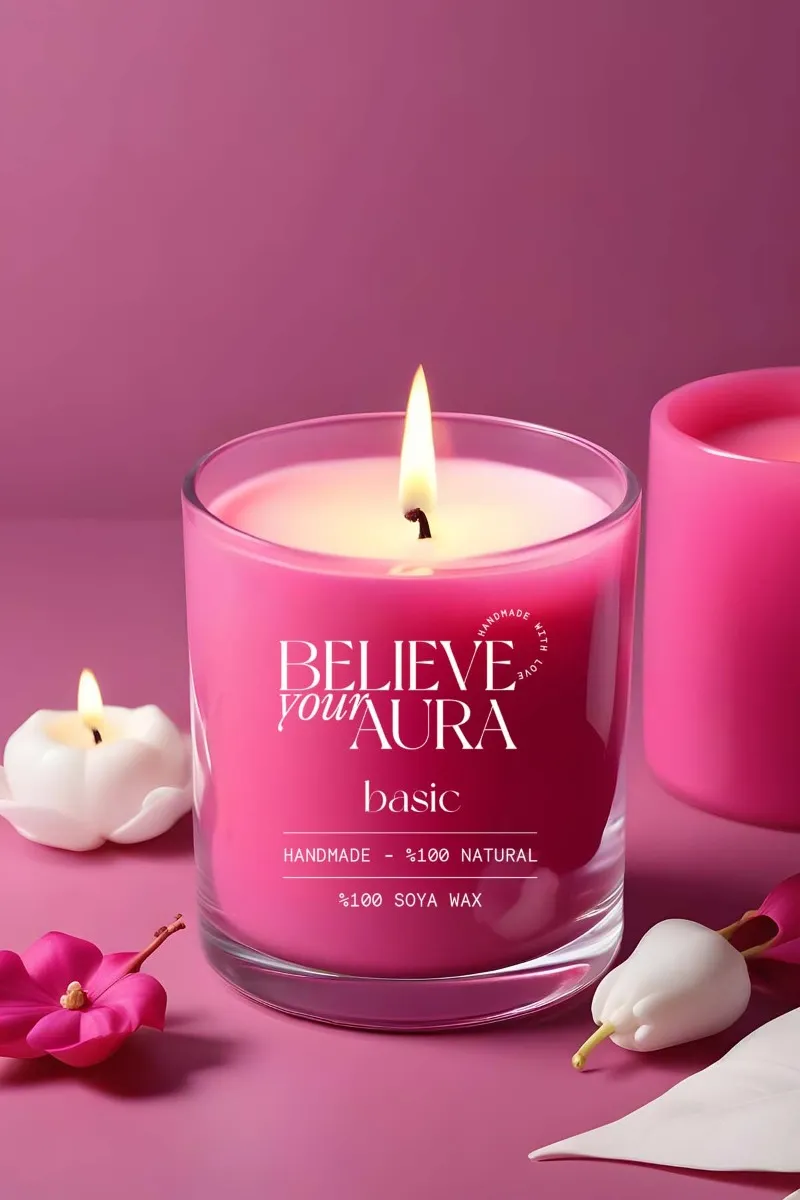 Believe Your Aura Kokusuz Natural Mum - %100 Doğal Soya Mumu Kokusuz Fuşya Bardak Mum - MBSBRD07110-SAF