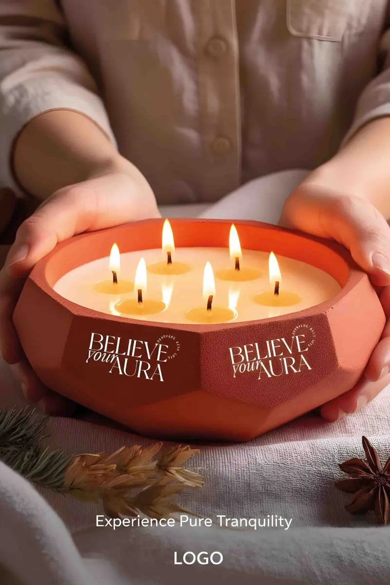 Believe Your Aura Sandal Ağacı Kokulu Mum - %100 Soya Mumu El Yapımı Kırmızı Beton Aromaterapi Kokulu Mum MBSBTN200510-11-SND