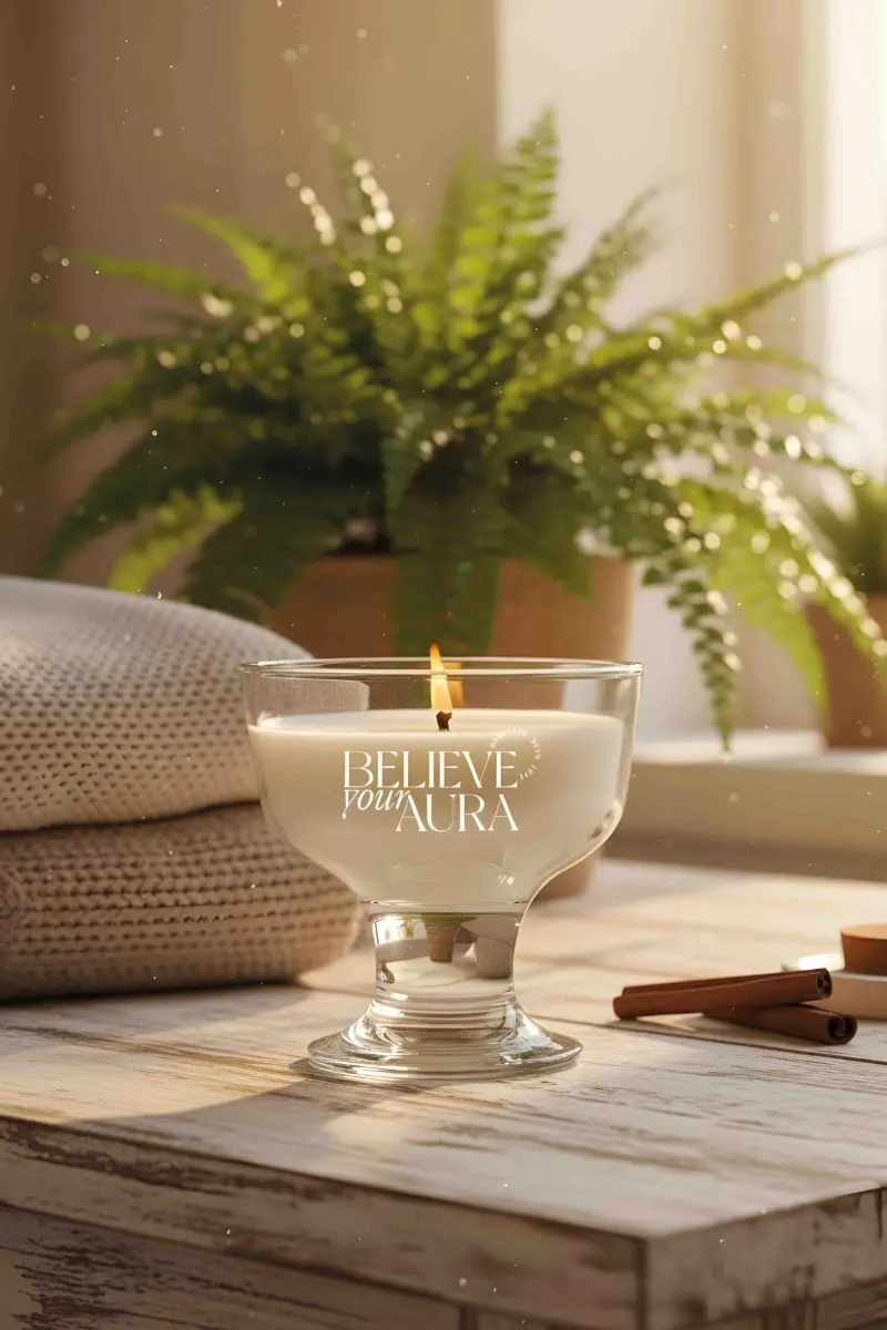 Believe Your Aura Lavanta Kokulu Kase Mum - %100 Doğal Soya Mumu Aromaterapi vs Dekoratif Kase Mum MBSKAS01710-LVN