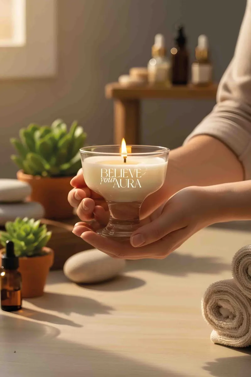 Believe Your Aura Sandal Ağacı Kokulu Mum - %100 Doğal Soya Mumu Aromaterapi ve Dekoratif Kokulu Mum MBSKAS01710-SND