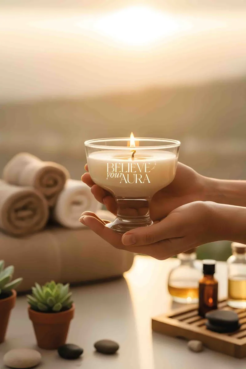 Believe Your Aura Yasemin Kokulu Kase Mum - %100 Doğal Soya Mumu Aromaterapi ve Dekoratif Kokulu Mum MBSKAS01710-YSM