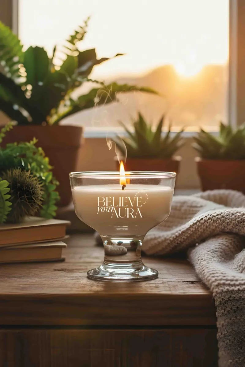 Believe Your Aura Yasemin Kokulu Kase Mum - %100 Doğal Soya Mumu Aromaterapi ve Dekoratif Kokulu Mum MBSKAS01710-YSM
