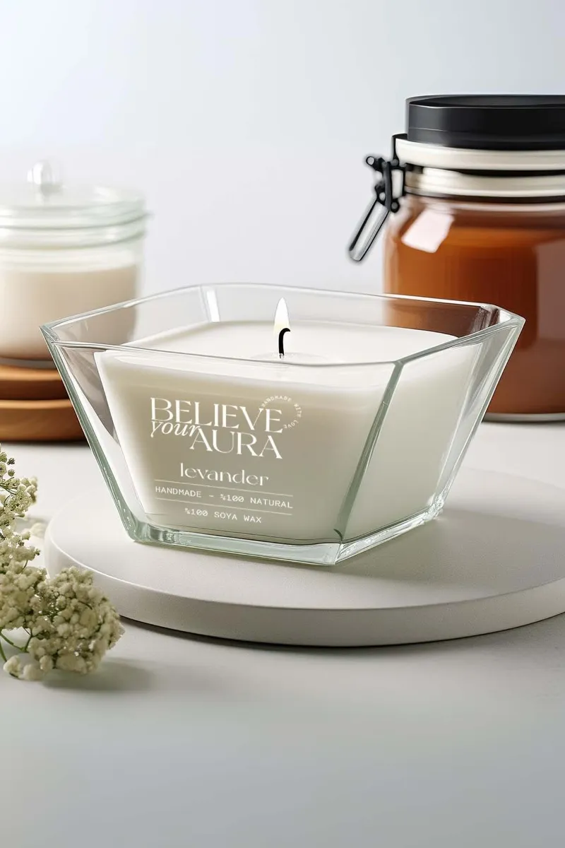 Believe Your Aura Lavanta Kokulu %100 Doğal Soya Mumu Aromaterapi ve Dekoratif Kokulu Mum - MBSKAS01810-LVN