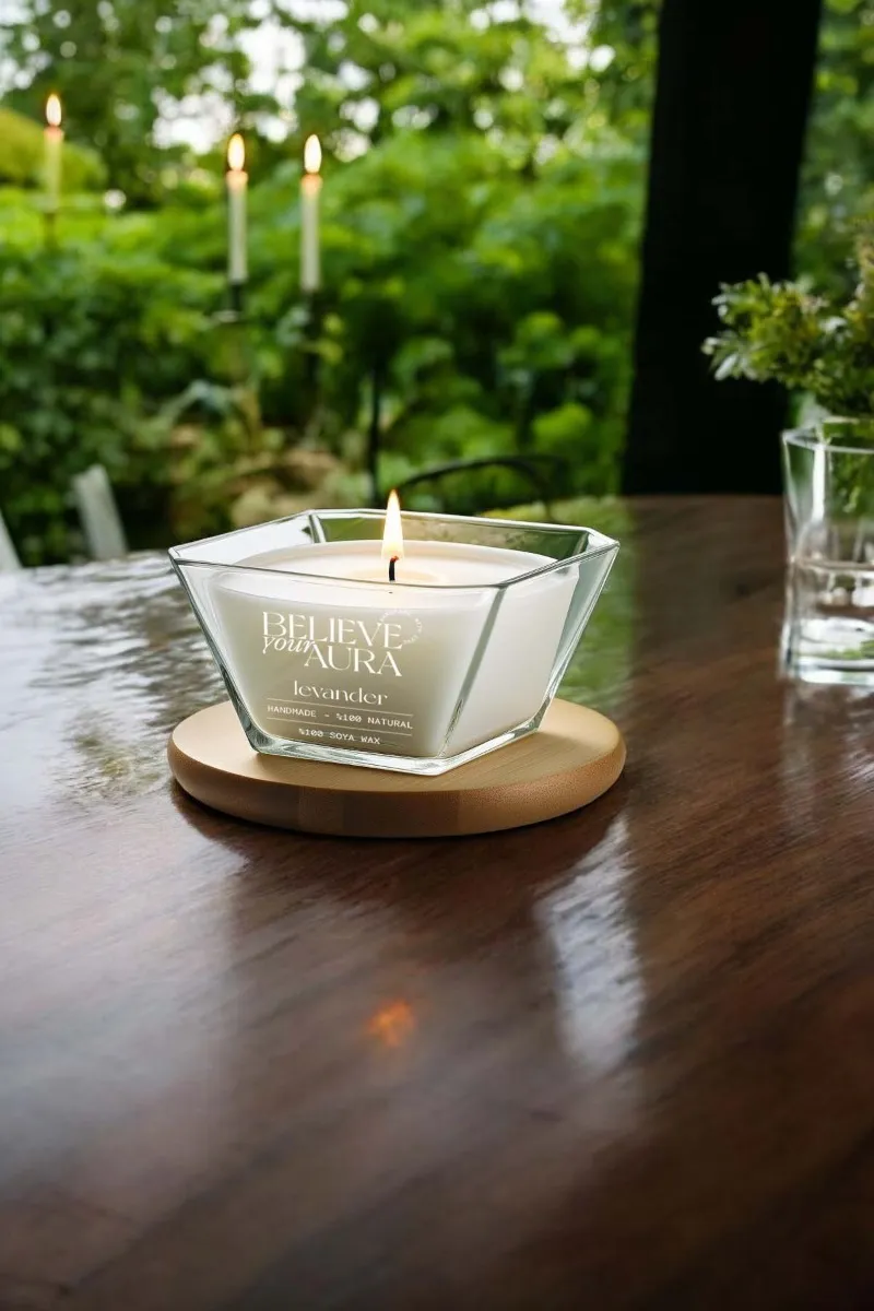 Believe Your Aura Lavanta Kokulu %100 Doğal Soya Mumu Aromaterapi ve Dekoratif Kokulu Mum - MBSKAS01810-LVN