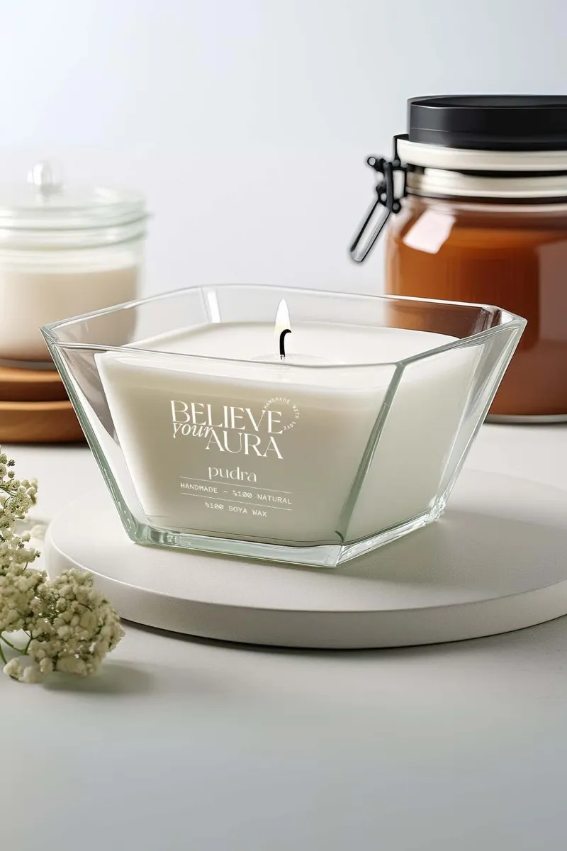 Believe Your Aura Pudra Kokulu %100 Doğal Soya Mumu Aromaterapi ve Dekoratif Kokulu Mum - MBSKAS01810-PDR