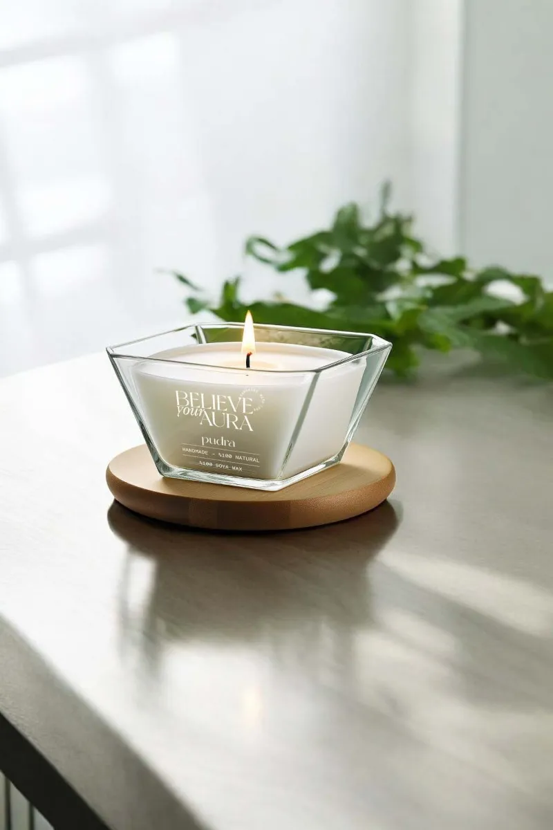 Believe Your Aura Pudra Kokulu %100 Doğal Soya Mumu Aromaterapi ve Dekoratif Kokulu Mum - MBSKAS01810-PDR