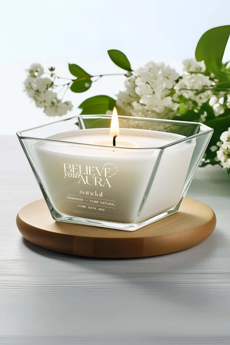 Believe Your Aura Sandal Ağacı Kokulu %100 Doğal Soya Mumu Aromaterapi ve Dekoratif Kokulu Mum - MBSKAS01810-SND