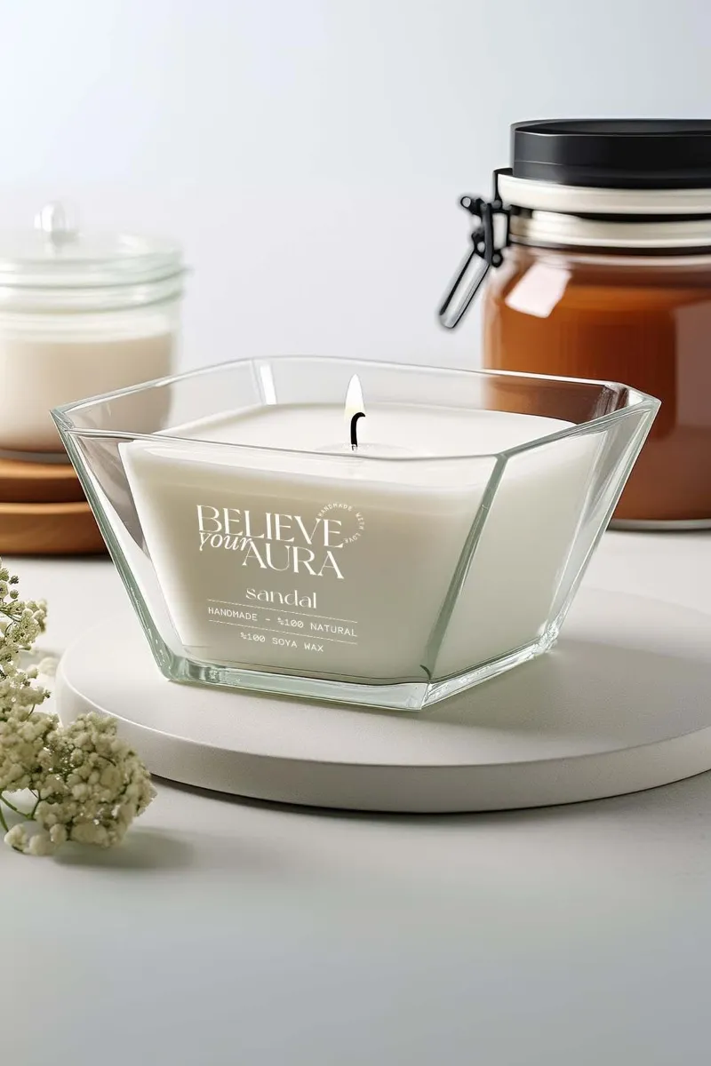 Believe Your Aura Sandal Ağacı Kokulu %100 Doğal Soya Mumu Aromaterapi ve Dekoratif Kokulu Mum - MBSKAS01810-SND