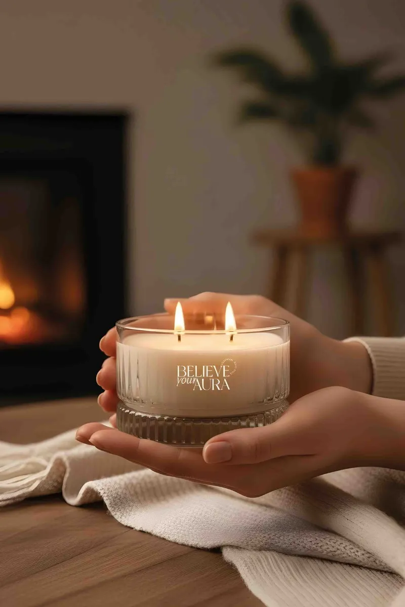 Believe Your Aura Vanilya Kokulu Kase Mum - %100 Doğal Soya Mumu Kristal Kase Aromaterapi Mum MBSKAS03810-VNL