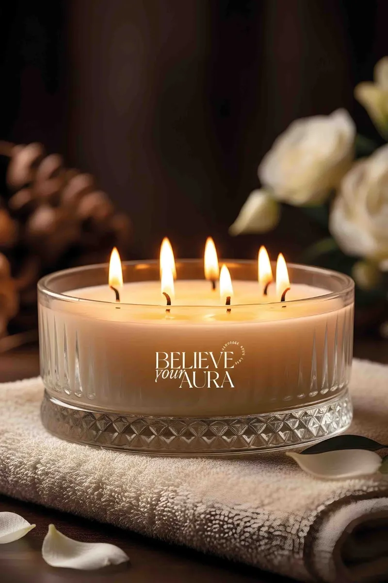 Believe Your Aura Yasemin Kokulu Kase Mum - %100 Doğal Soya Mumu Kristal Kase Aromaterapi Mum MBSKAS03910-YSM