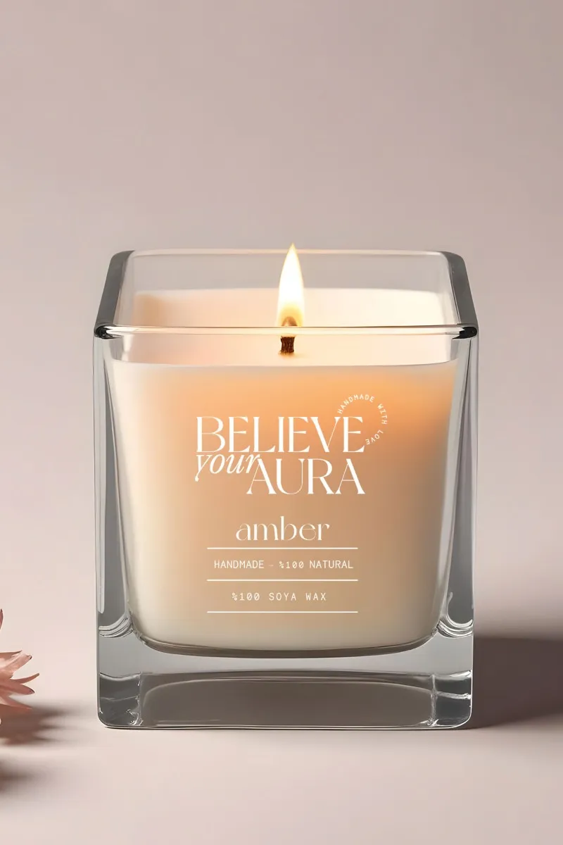 Believe Your Aura Organik Soya Wax Amber Kokulu Mum - MBSKAS06210-AMB