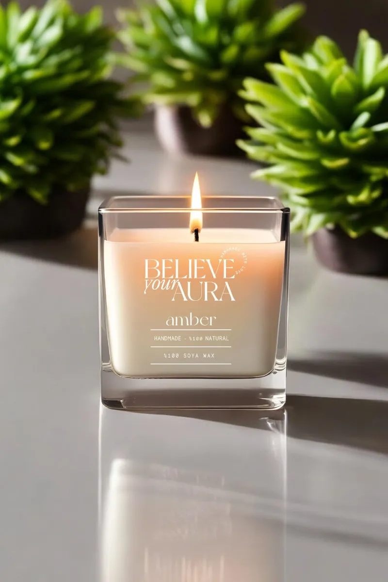 Believe Your Aura Organik Soya Wax Amber Kokulu Mum - MBSKAS06210-AMB