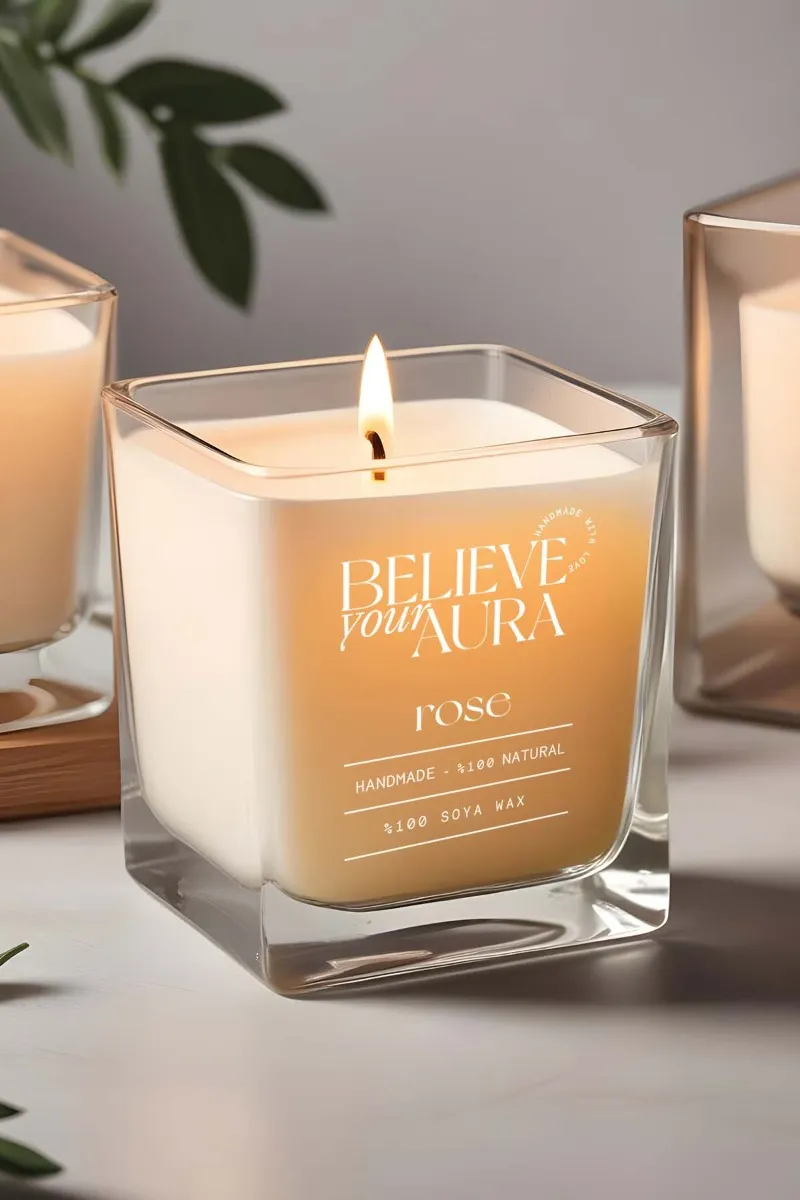 Believe Your Aura Organik Soya Wax Gül Kokulu Mum -MBSKAS06210-GUL