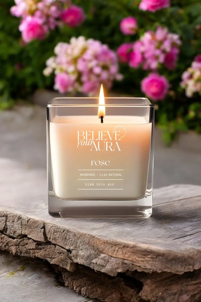 Believe Your Aura Organik Soya Wax Gül Kokulu Mum -MBSKAS06210-GUL
