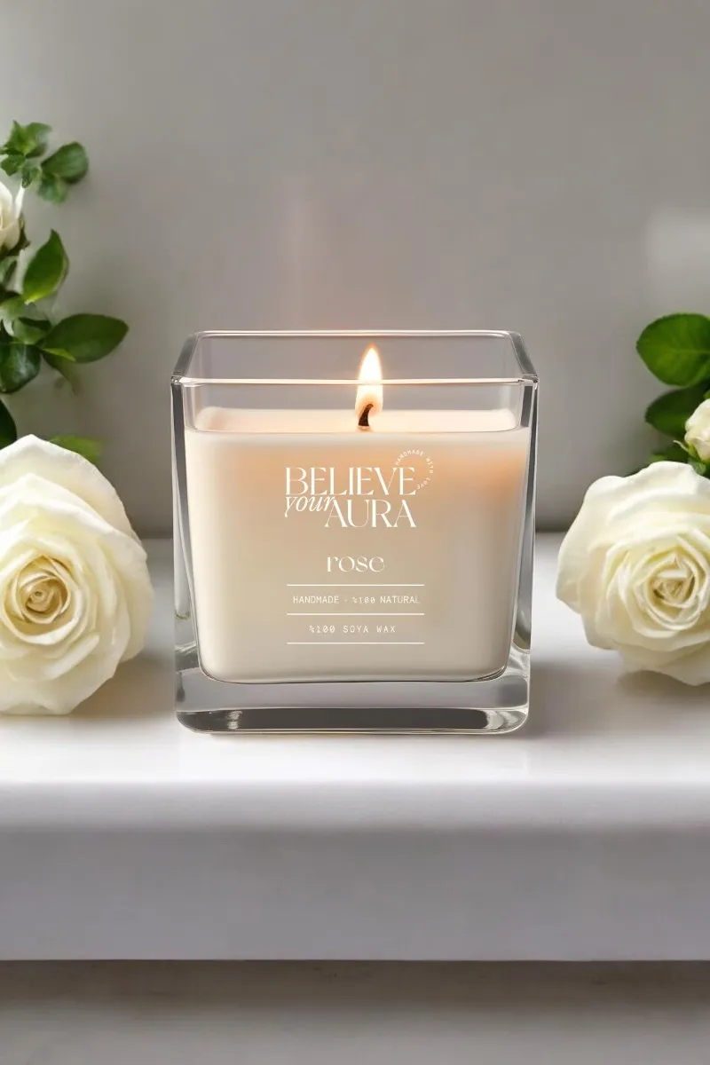 Believe Your Aura Organik Soya Wax Gül Kokulu Mum -MBSKAS06210-GUL