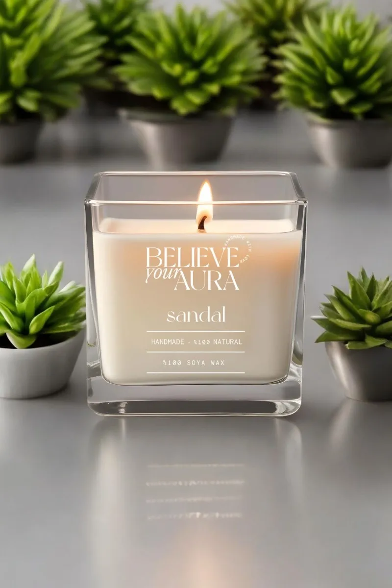 Believe Your Aura Organik Soya Wax Sandal Ağacı Kokulu Mum - MBSKAS06210-SND
