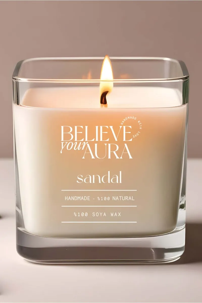 Believe Your Aura Organik Soya Wax Sandal Ağacı Kokulu Mum - MBSKAS06210-SND