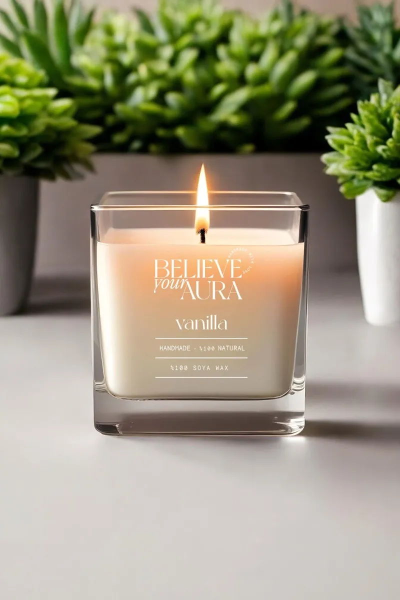 Believe Your Aura Organik Soya Wax Vanilya Kokulu Mum - MBSKAS06210-VNL