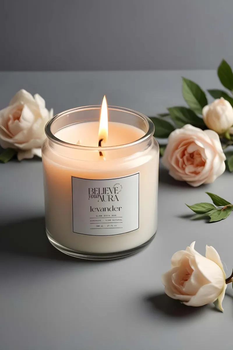 Believe Your Aura Lavanta Kokulu Mum - %100 Doğal Soya Mumu Ahşap Kapaklı Aromaterapi Kavanoz Mum - MBSKAV04610-LVN