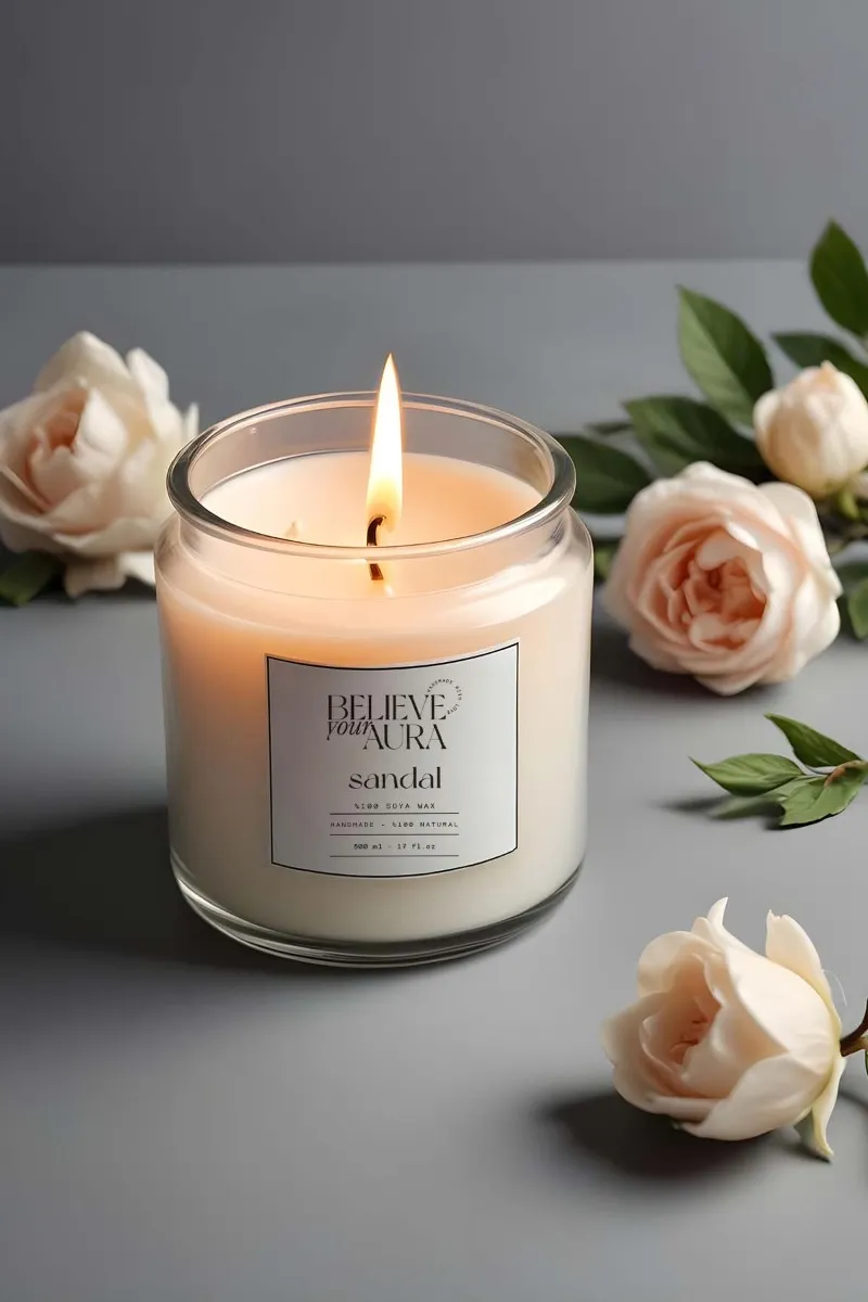 Believe Your Aura Sandal Ağacı Kokulu Mum - %100 Doğal Soya Mumu Ahşap Kapaklı Aromaterapi Kavanoz Mum - MBSKAV04610-SND