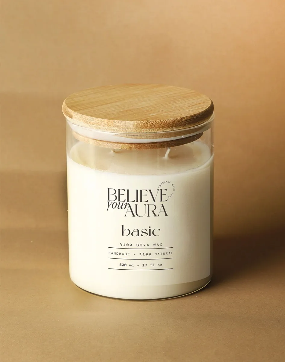 Believe Your Aura Kokusuz Natural Mum - %100 Doğal Soya Mumu Ahşap Kapaklı Kavanoz Mum - MBSBRD04910-SAF