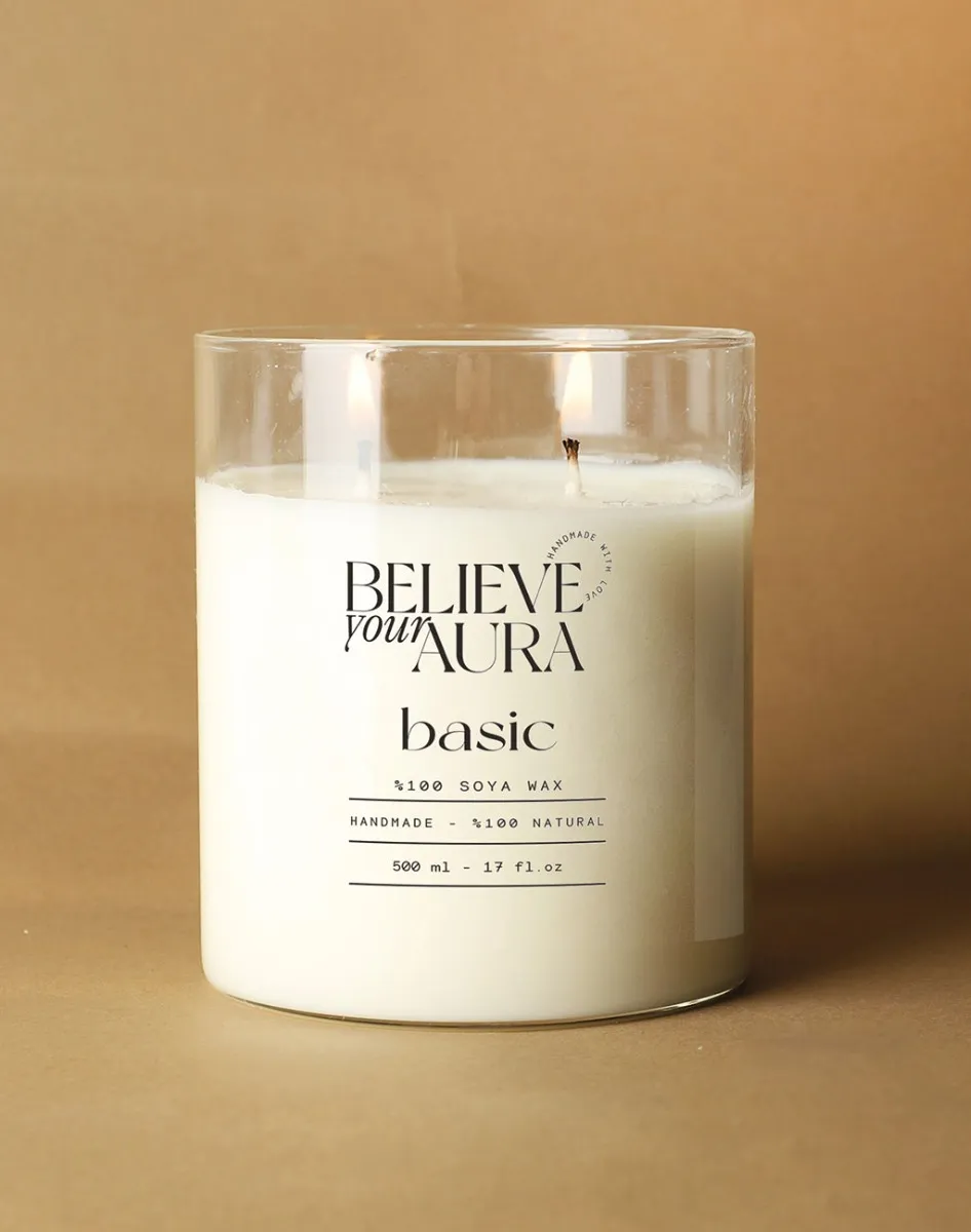 Believe Your Aura Kokusuz Natural Mum - %100 Doğal Soya Mumu Ahşap Kapaklı Kavanoz Mum - MBSBRD04910-SAF