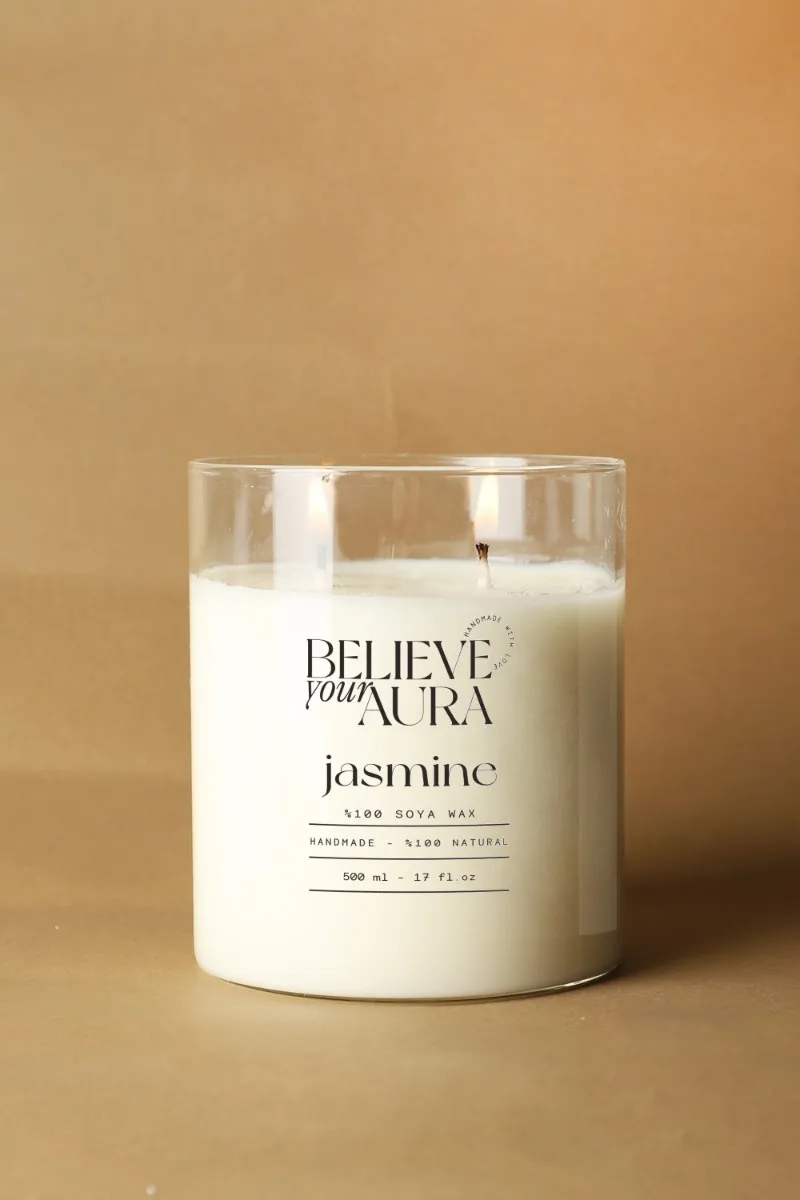 Believe Your Aura Yasemin Kokulu Mum - %100 Doğal Soya Mumu Aromaterapi Kavanoz Mum - MBSBRD04910-YSM