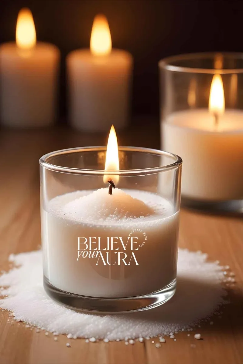 Believe Your Aura Beyaz İnci Tozu Mum - Natural Sandal Ağacı Kokulu İnci Tozu Mum - MINTBRD400110-10