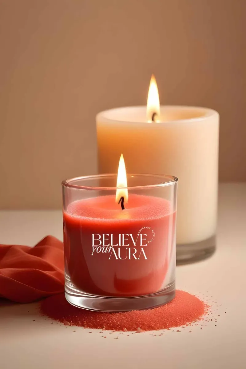 Believe Your Aura Kırmızı İnci Tozu Mum - Natural Sandal Ağacı Kokulu Kırmızı İnci Tozu Mum -MINTBRD400110-11