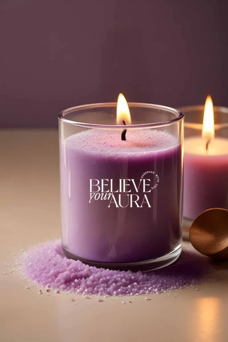 Believe Your Aura Natural Sandal Ağacı Kokulu Mor İnci Tozu Mum - MINTBRD400110-14