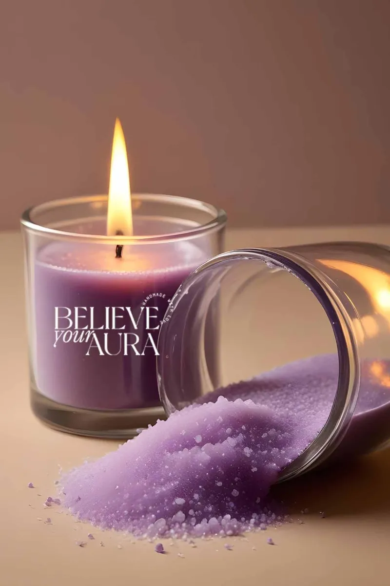 Believe Your Aura Natural Sandal Ağacı Kokulu Mor İnci Tozu Mum - MINTBRD400110-14